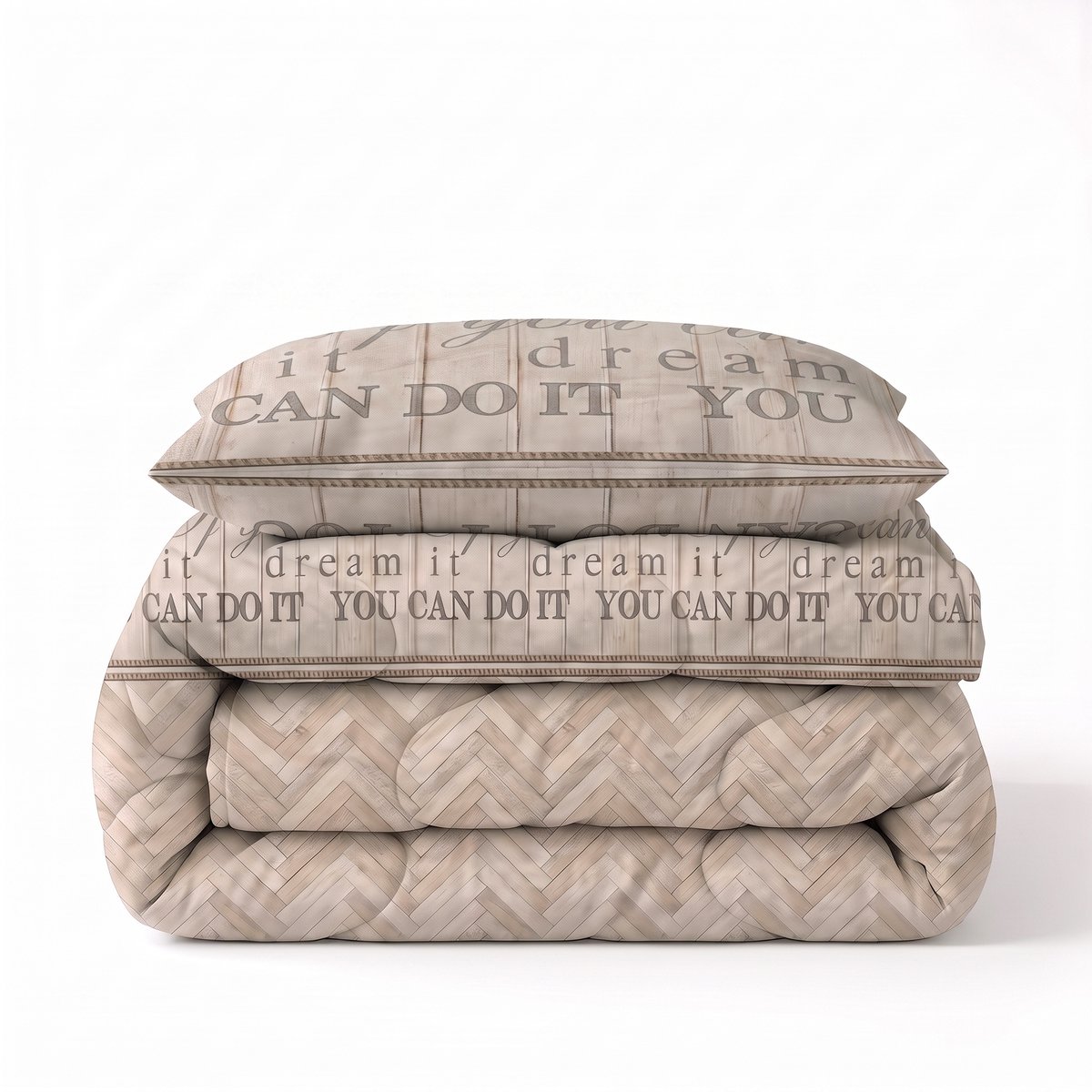 Sleeptime® 2 in 1 Dekbed zonder Overtrek Visgraat - Wasbaar Dekbed - 140 x 220 cm + 1 x kussensloop 60x70 - Zand