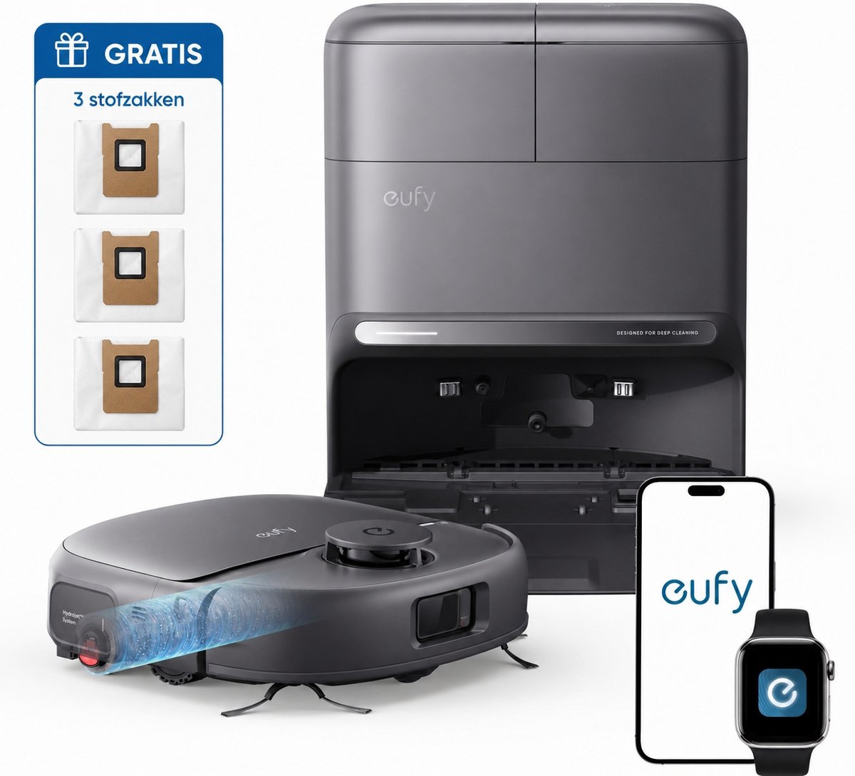 eufy Nieuw 2026 Robotstofzuiger met Dweil C28 Omni - HydroJet-zelfreinigende Dweilrol - Upgrade van X10 Pro - 15.000Pa Zuigkracht - Alles-in-1 Station - Automatisch Dweilen en Drogen - AI-obstakeldetectie