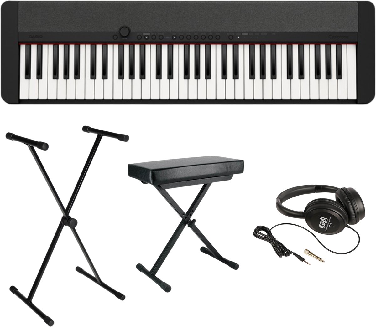 Casio CT-S1BK Keyboard met Hoofdtelefoon, Standaard en Kruk, 61 Aanslaggevoelige Toetsen, Zwart