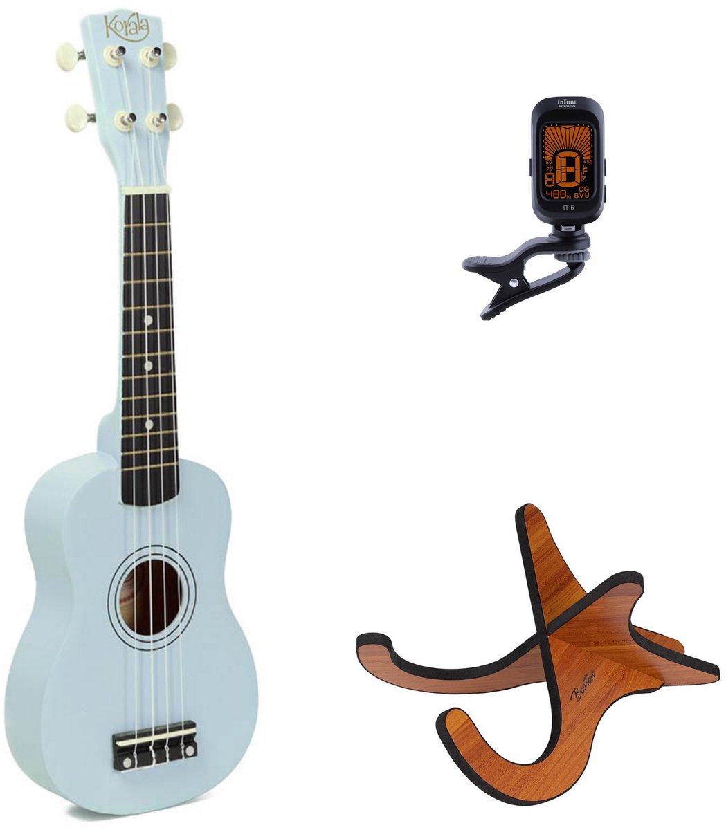 Korala UKS-15 sopraan ukulele set – inclusief stemapparaat en houten standaard