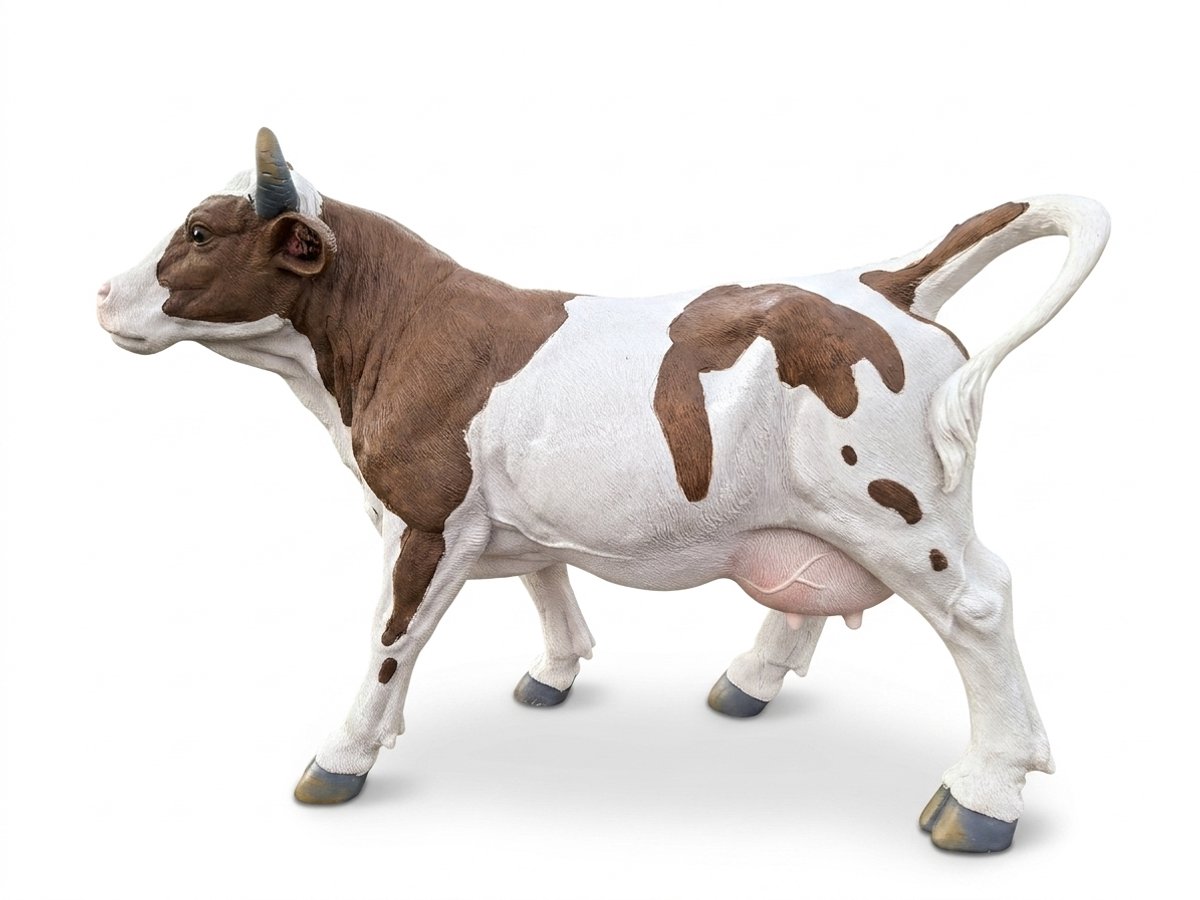 Realistisch Koe Beeld Roodbont met Hoorns – Landelijke Tuindecoratie – Polystone Koeienfiguur – 50 cm Lang