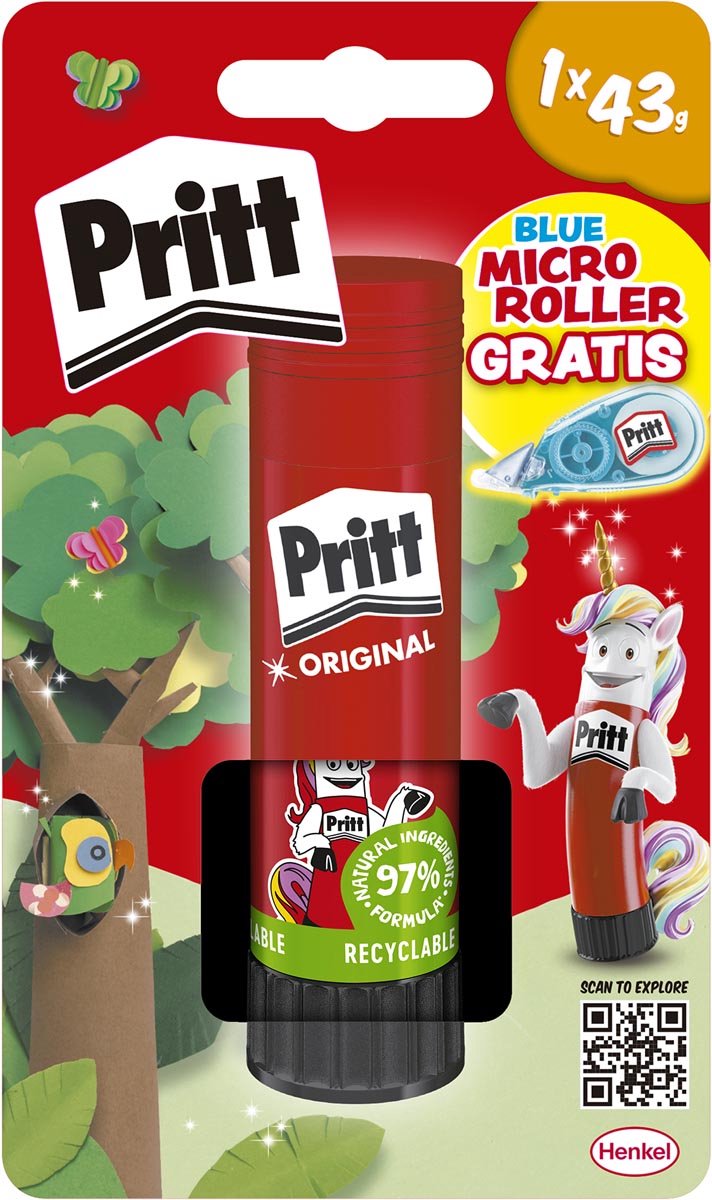 Lijmstift pritt stick 43gr + gratis corr. roller | 26 stuks