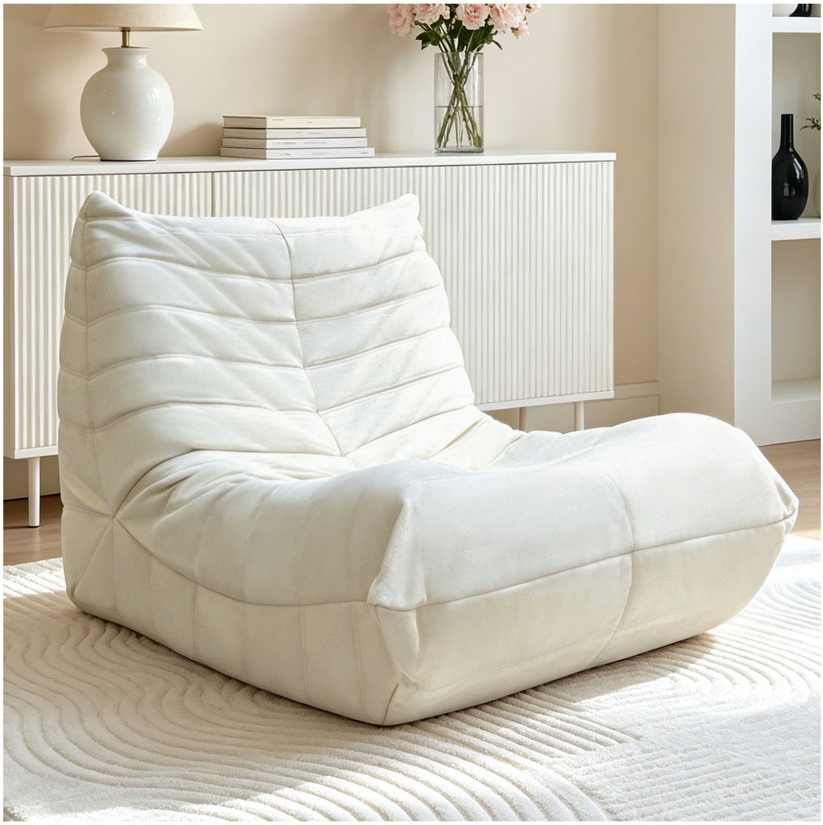 MIVRAY Zitzak 100 x 90 x 70 Cm - Ergonomische Loungestoel Met Rugleuning En Schuimvulling - Voor Woonkamer, Slaapkamer En Studeerkamer - Stof Wit