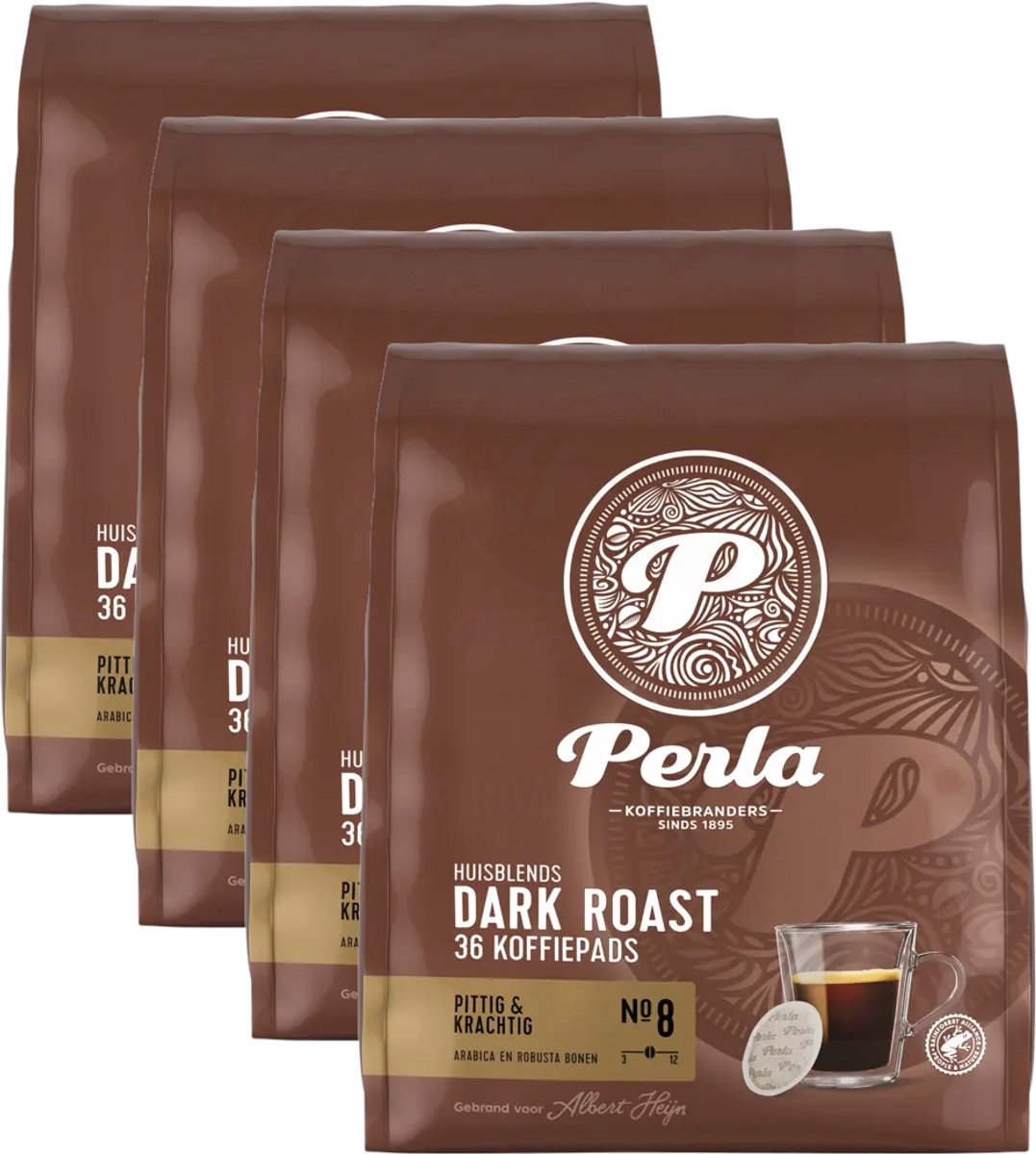 Perla Dark Roast - Compatibel met Senseo - Multipack - 144 (4x36) Koffiepads