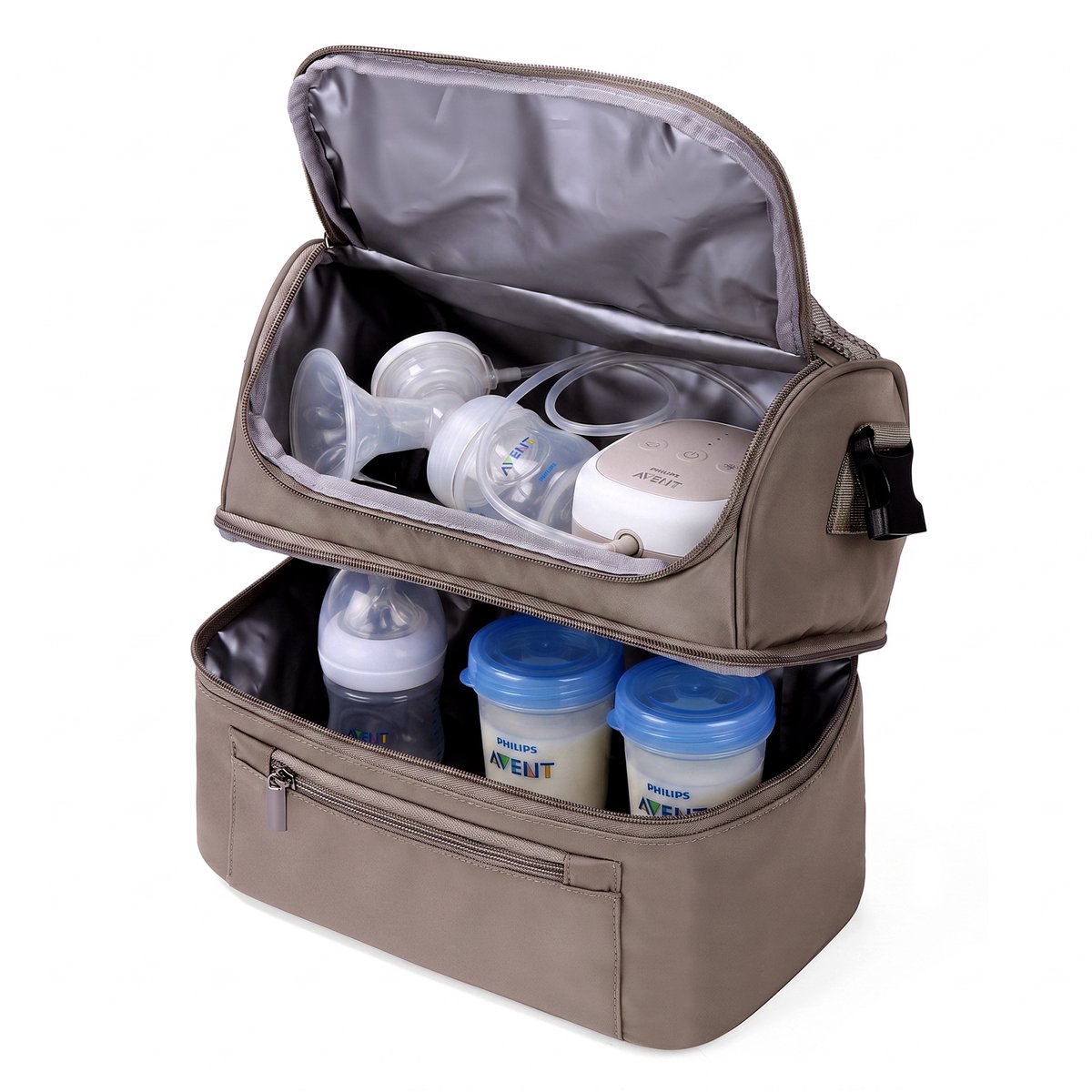 Brisby Kolftas 11 Liter – Koeltas voor Moedermelk & Borstkolf – 2 Geïsoleerde Vakken – Inclusief 2 Koelelementen – Tot 10 Uur Koel - Stone Greige — cadeau in Cadeau-ideeën - foto 4