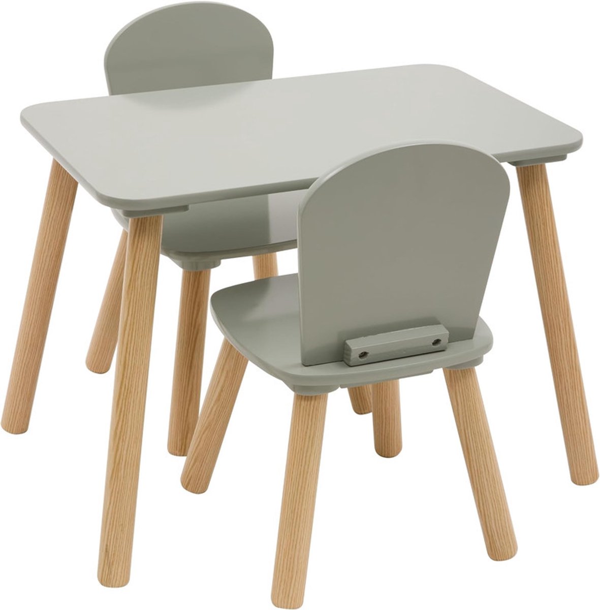 Atmosphera Alex Kindertafel met 2 Stoelen - Hout en MDF - Waterbestendig Tafelblad - Groen en Naturel Hout