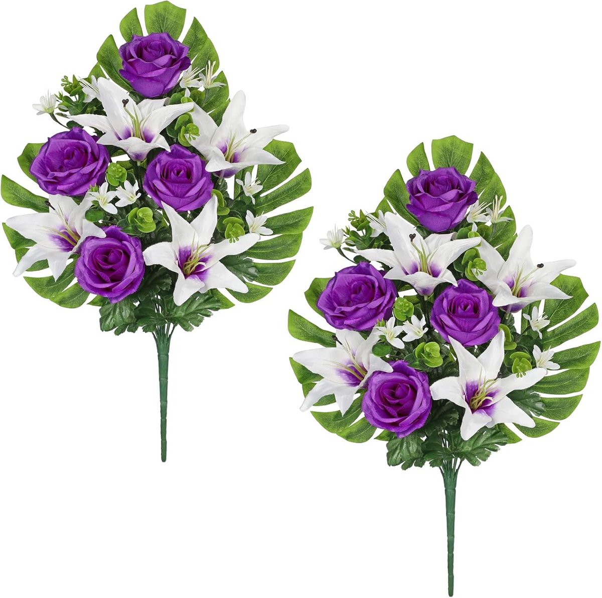 Oairse Set of 2 Artificial Grave Flowers Grave Decoration with Artificial Chrysanthemum and Lilies, Artificial Flower - ShopVlot