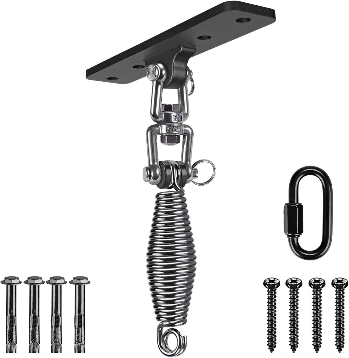 Dolibest Punching bag hanger, boxing ceiling hook punch holder 4 hole swing bracket 360 swivel with carabiner and 6mm - ShopVlot