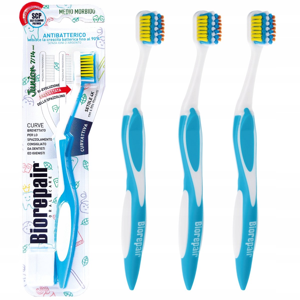 Biorepair Curve Junior Kinder Tandenborstel 3 Stuks (7-14 jaar)