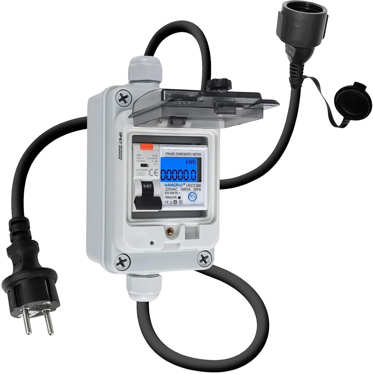 Mobile Digital Flow Meter 230V 60A, Power Meter for Socket with Type A fi ls Power Switch 16A and Schuko Plug Ip65 - ShopVlot