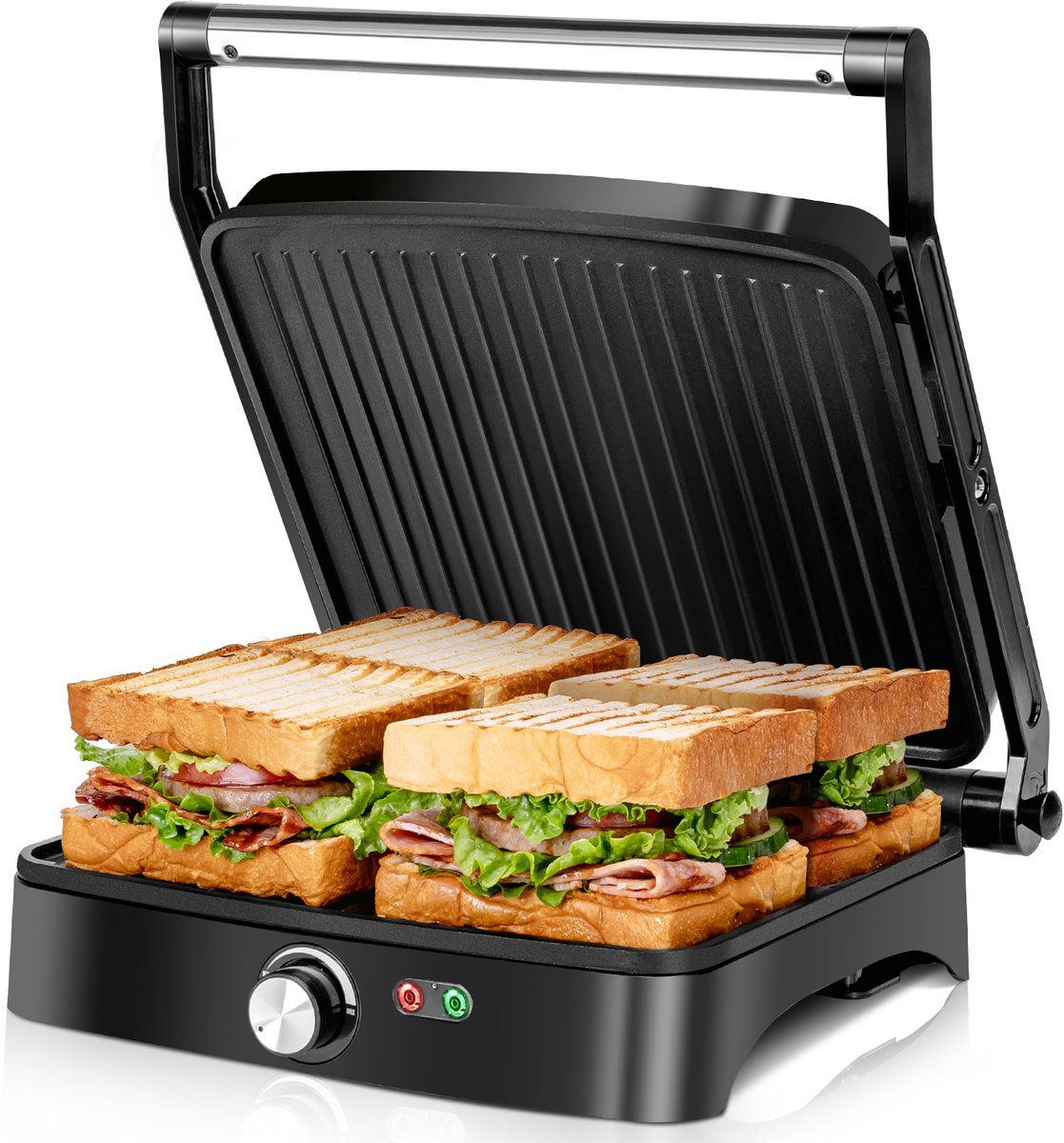Aigostar Calore 30 HHK - Contactgrill - Panini Grill - 1800W - RVS/Zwart