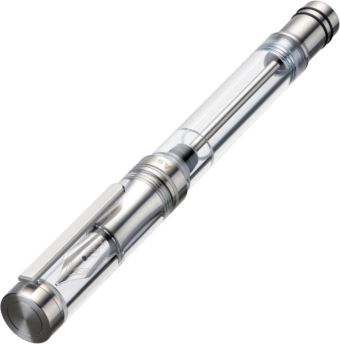 Asvine V200 Fountain Pen, Titanium, Vacuum Refill, Iridium, Fine Nib, Clear, Transparent, Acrylic, Smooth, Writing - ShopVlot