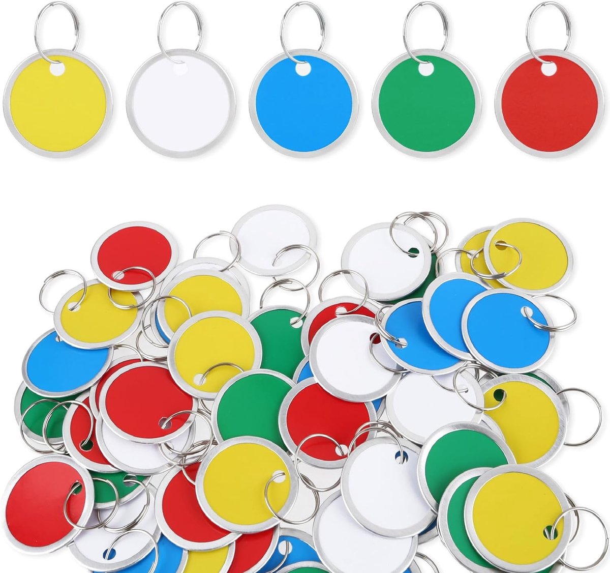 Mabor 50 Pcs Key Tags 1.22 Inch Blank Key Labels Round Paper Keychains with Metal Rings Key Tag Labels for Car - ShopVlot
