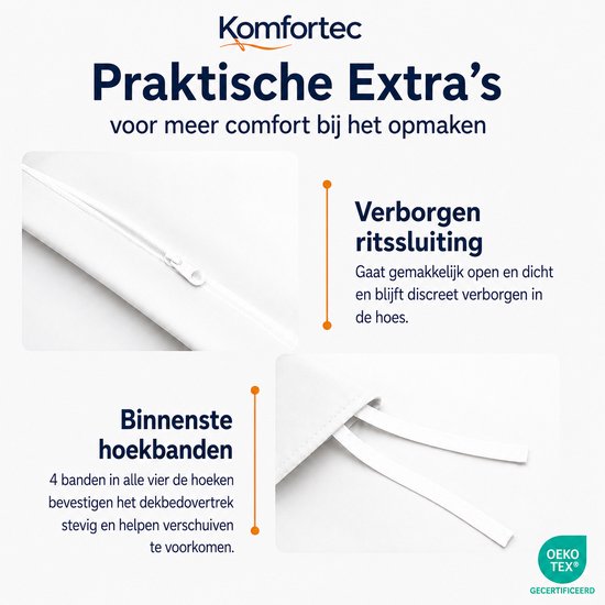 Komfortec Premium Dekbedovertrek 200x200 cm + 2x Kussensloop 40x80 cm - Geborsteld 100% Polyester Microvezel 90 g/m² - 3-Delige Superzachte Beddengoedset - Wit van Komfortec — afbeelding 3