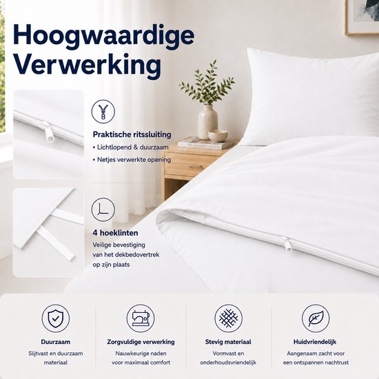 Komfortec Premium Dekbedovertrek 135x200 cm + Kussensloop 40x80 cm - 100% Microvezel - 90 g/m² - 2-Delige Superzachte Beddengoedset - met Rits - Wit van Komfortec — afbeelding 4