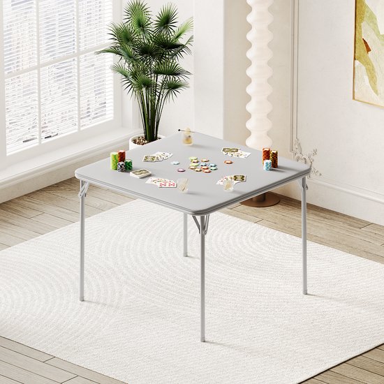 Vierkante opklapbare kaarttafel, 85 cm - met spons gevuld PU blad, waterafstotend - grijs metalen frame, geen montage nodig - draagbare tafel voor poker, eten en kamperen, geschikt voor binnen en buiten — afbeelding 4