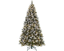 Black Box Trees Pittsfield Kunstkerstboom met 260 LED Lampjes - Kerstboom met Verlichting en Dennenappels - Kerstversiering voor Binnen - Scharnierconstructie - 230x122 cm - Groen