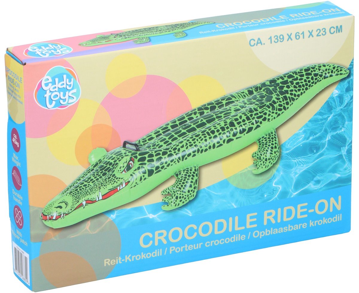 Eddy Toys Opblaas Krokodil – Opblaasdier Kinderen – Luchtbed Zwembad – Opblaasfiguur met Handgrepen – Voor Vakantie en Waterpret – 139x61x23 cm – Inclusief Reparatiepatch – foto 8