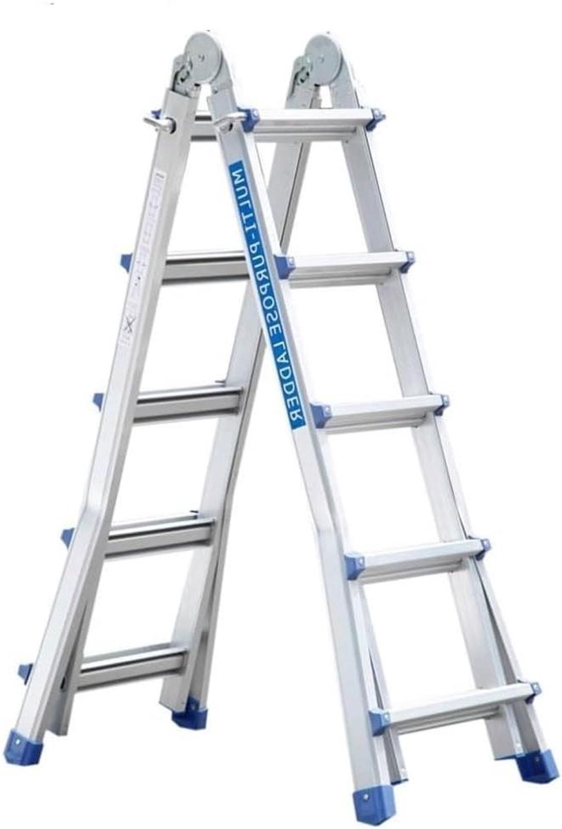 Scharnierladder - Vouwladder Telescoop - Huishoudelijk Werk - Multifunctioneel Aluminium - 5.1 Meter - Aluminium
