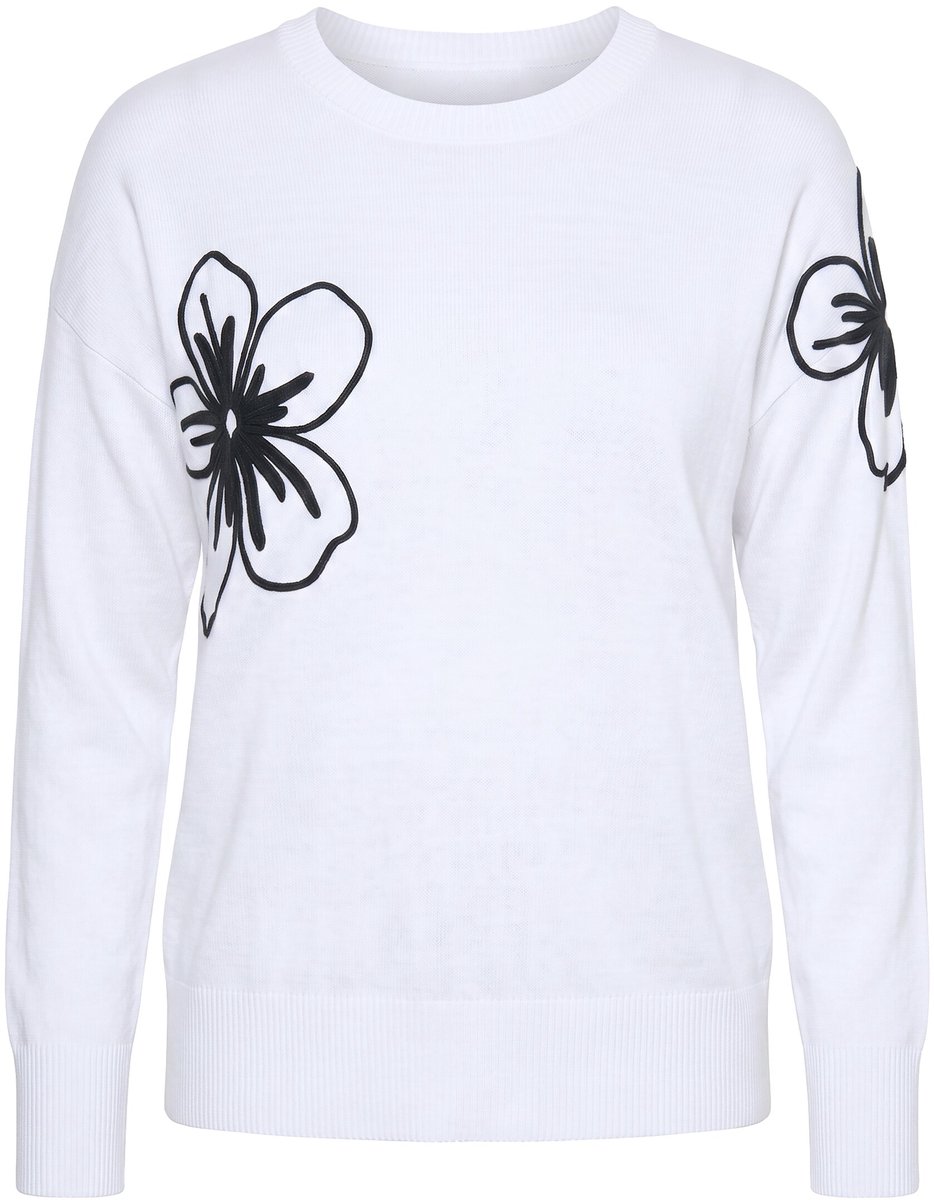 MIAMODA - Dames - Trui loose fit bloemenapplicatie - Sneeuwwit - Maat 50+