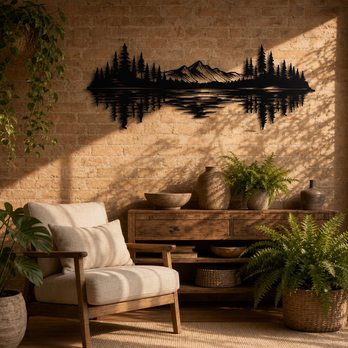Mountain muurdecoratie - Geen boren - Wanddecoratie - Zwart - Hout - Decoratie - Art - Muurdecoratie - Line art - Wall art - Wandborden - Bohemian - kerst - kerstcadeau - wandecoratie woonkamer Bergen - Natuur - Moederdag cadeautje - Mama cadeau