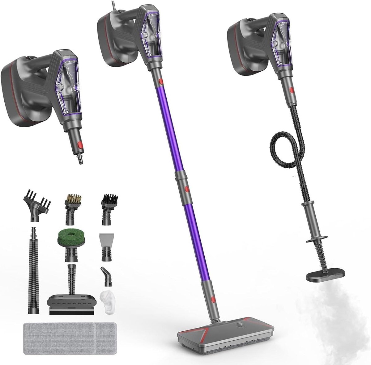 Stoomreiniger - Stoommop - Grondig Schoonmaken - 29 Accessoires - 1500 Watt - Paars Grijs