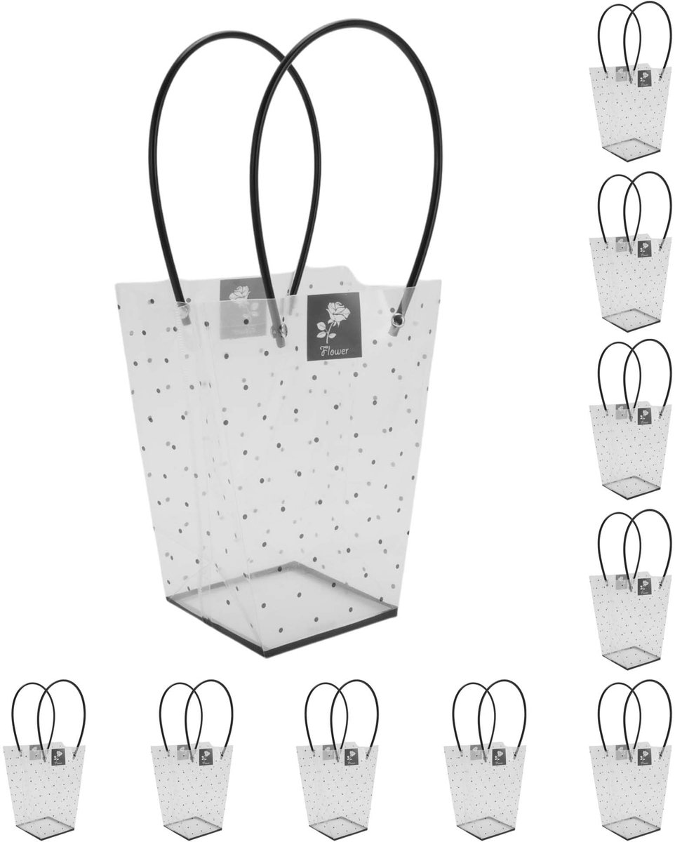 SnelShoppen - 10 Stuks Bloemenzakken met Handvat, Boeketzakken voor Bloemist, Geschenkverpakking voor Verjaardag, Kerstmis, Moederdag, Bruiloft, 18 x