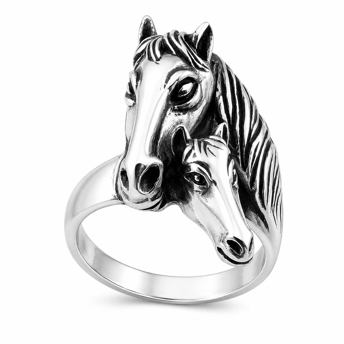 Zilveren ring met Paarden