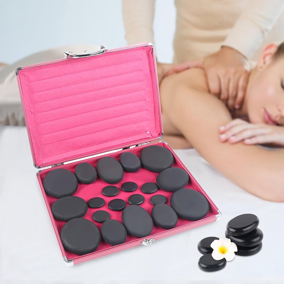 Massagestenen Hot Stone massageset spa's massageapparaat stenen draagbare verwarmingskoffer massageverwarmer set voor privégebruikers, ontspanning, massagetherapie