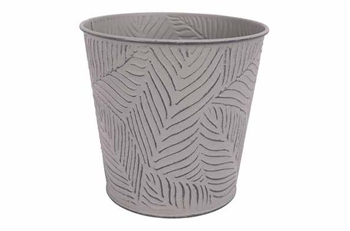 Bloempot Leaves Grijs 15,5x11,5xh14,7cm Rond Conisch Metaal