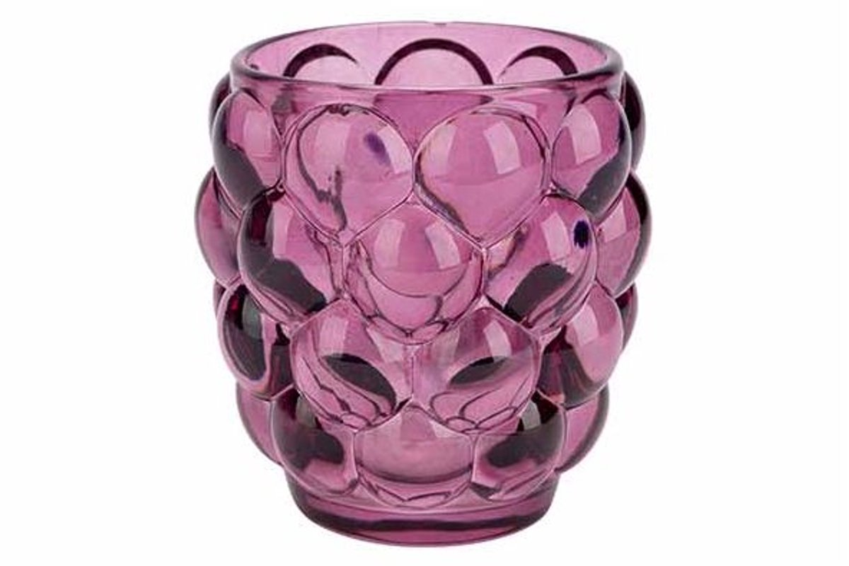 Theelichthouder Bubble Paars 9x9xh10cm R Ond Glas