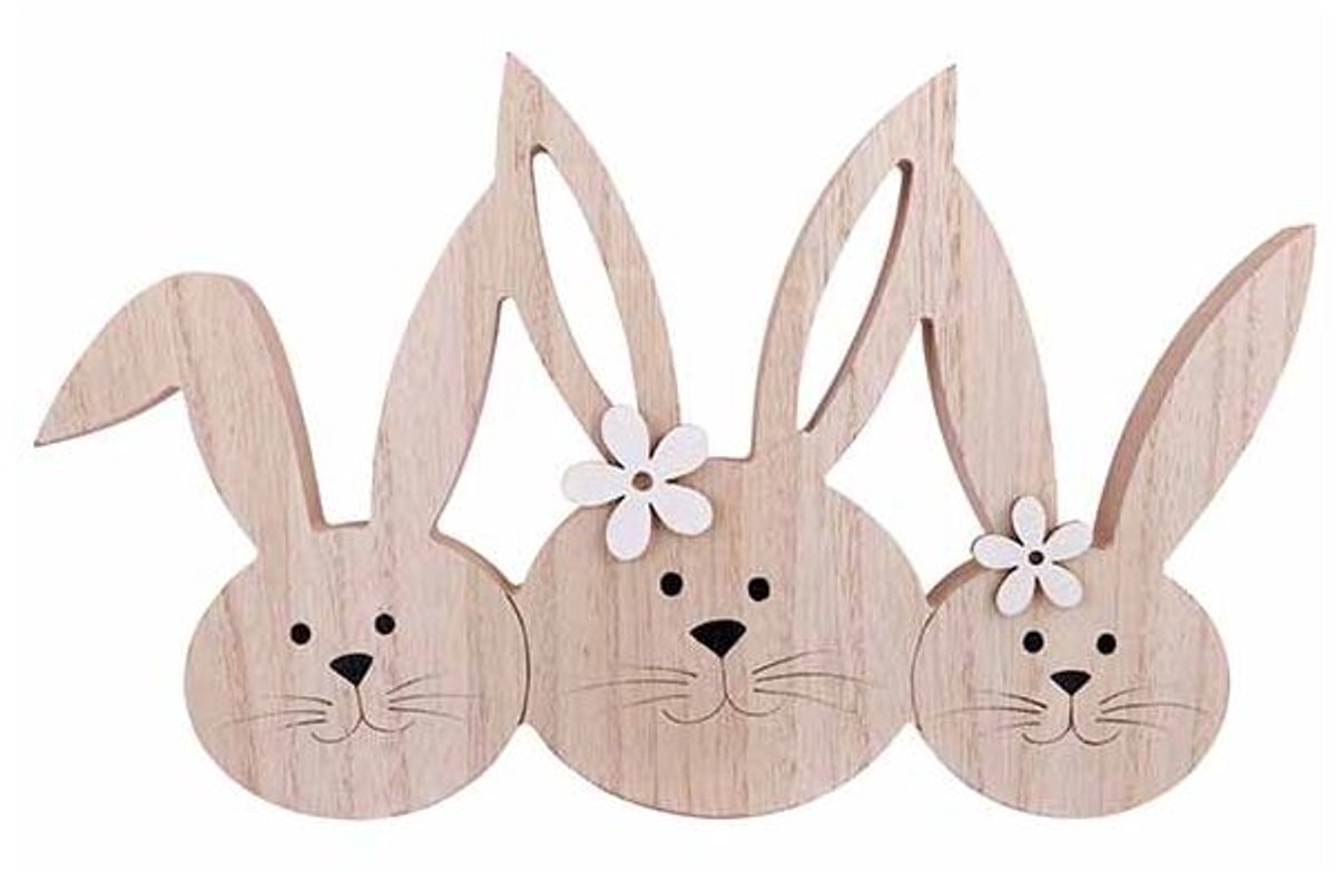 Konijn 3 Heads Natuur 28,5x2xh17cm Hout