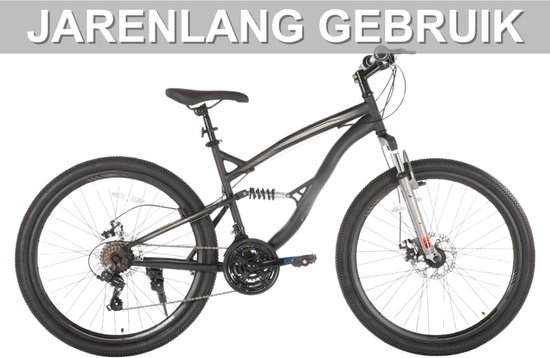 Mountainbike - Voor heren en dames / volwassenen - 21 versnellingen, volledige vering, dubbele schijfrem - 66 cm, zwart — afbeelding 3