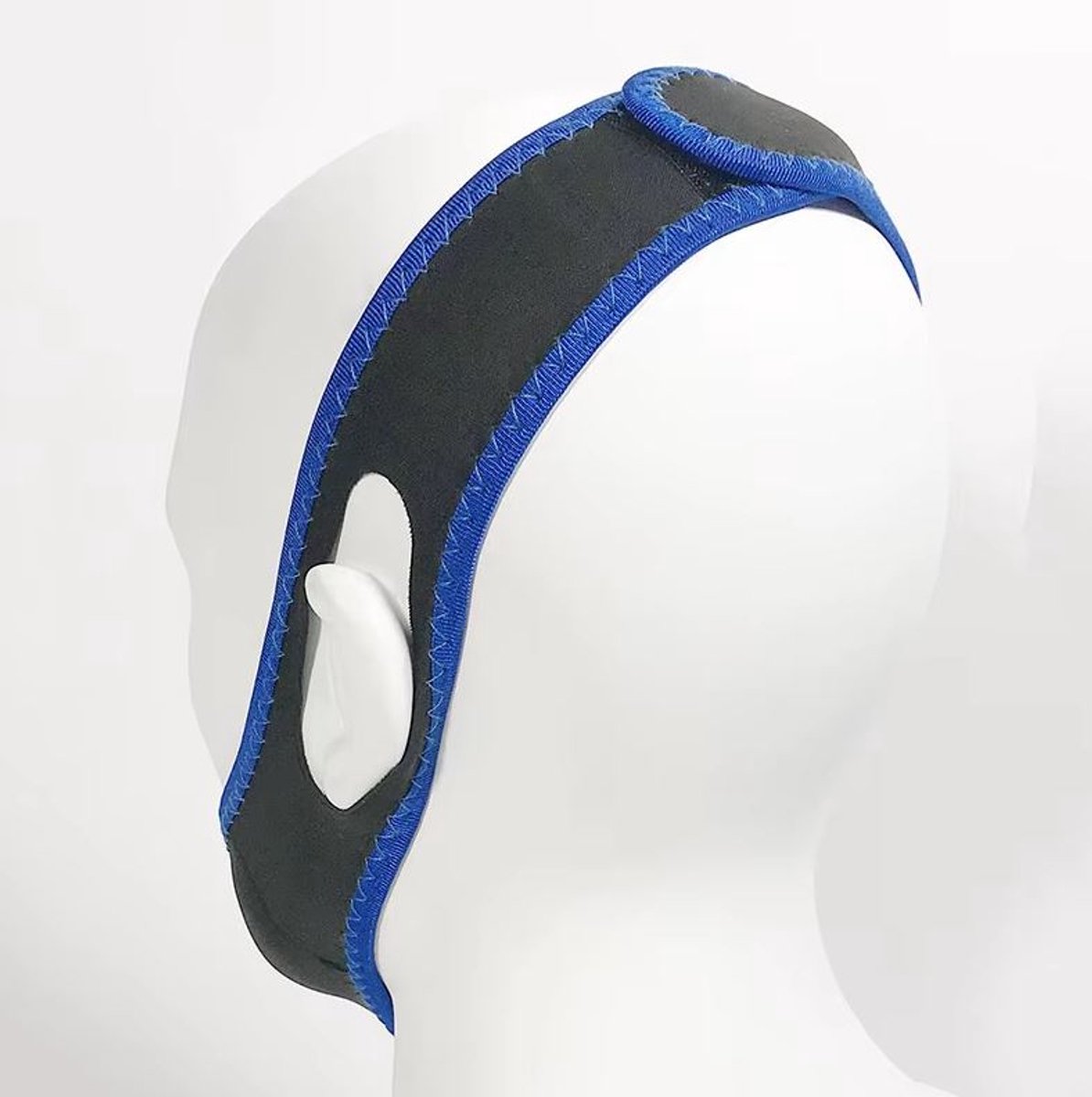 Anti snurk band - Kinband tegen snurken - Anti-snurk hoofdband - Anti snoring strap - Verstelbaar - Snurkband - Neopreen - Zwart/blauw - Jonyx