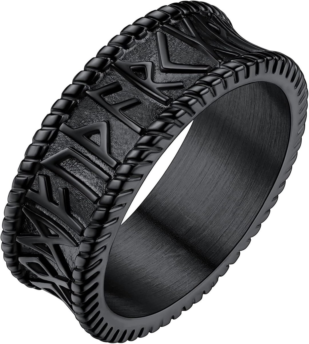 Viking-ring voor heren, Noorse runensieraden, Scandinavische valknut-ringen, gegraveerd, roestvrij staal, beschermend amulet vingerbedeltje, maat O-Z+3 (geschenkdoos verzenden), Roestvrij