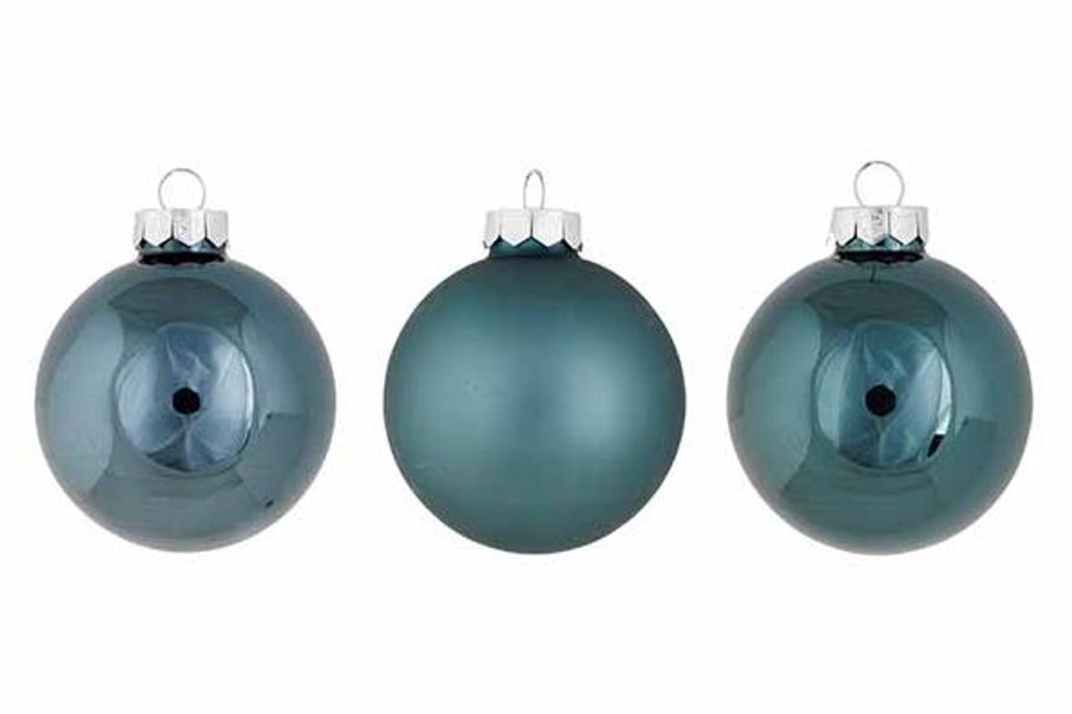 Kerstbal Set12 Shiny Matt Opal Blauw D8c M Glas