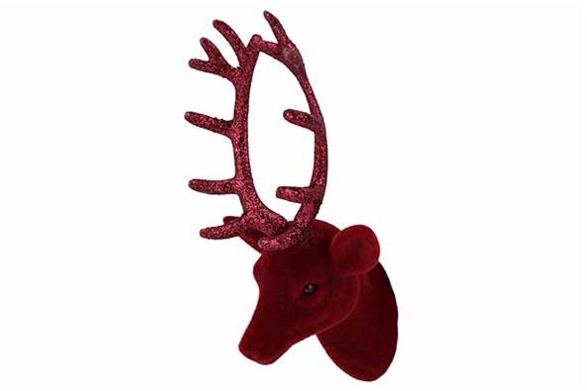 Hertenkop Hanger Flocked Bordeaux 10x16x H20cm Kunststof