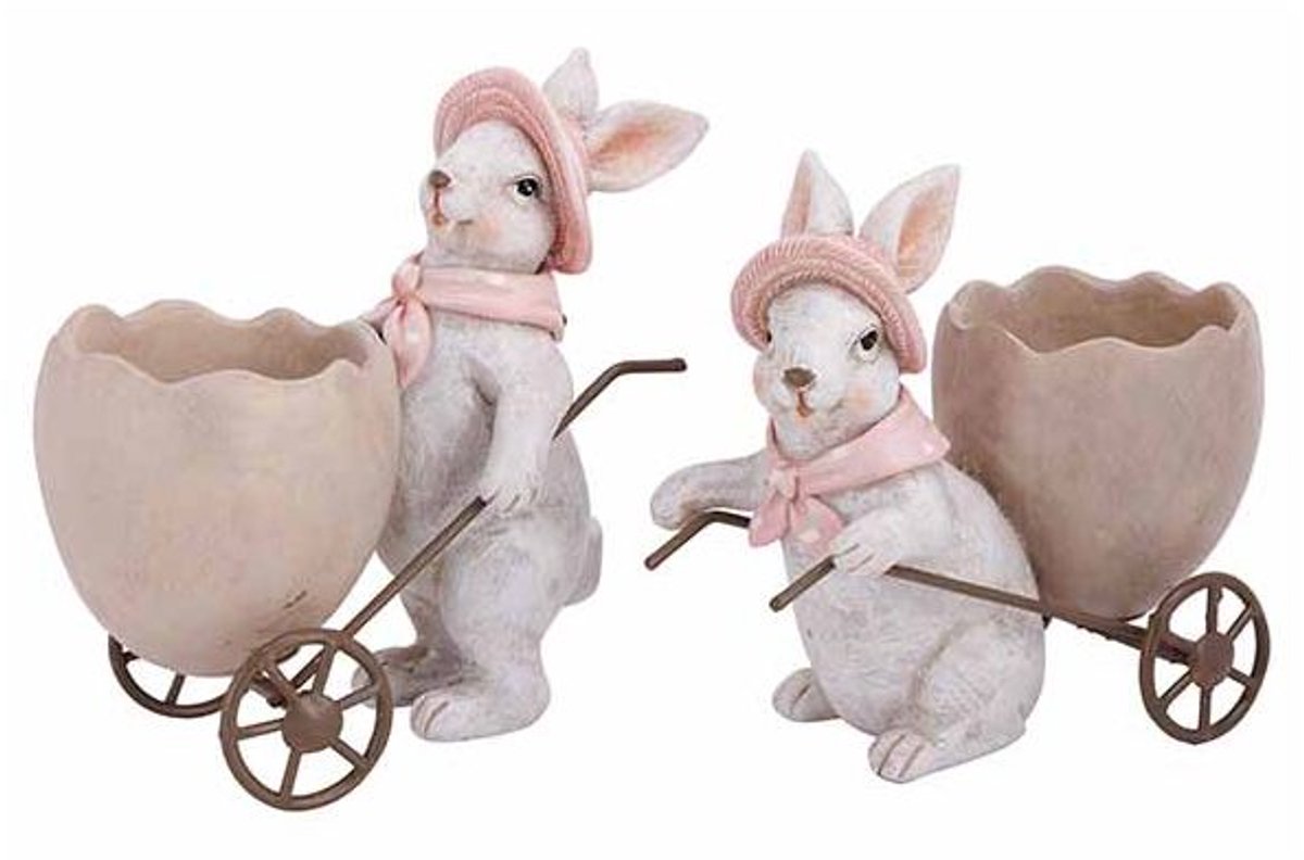 Konijn Ass2 Egg Pot Wheelbarrow Creme 12 ,5x6,5xh13cm Andere Polyresin
