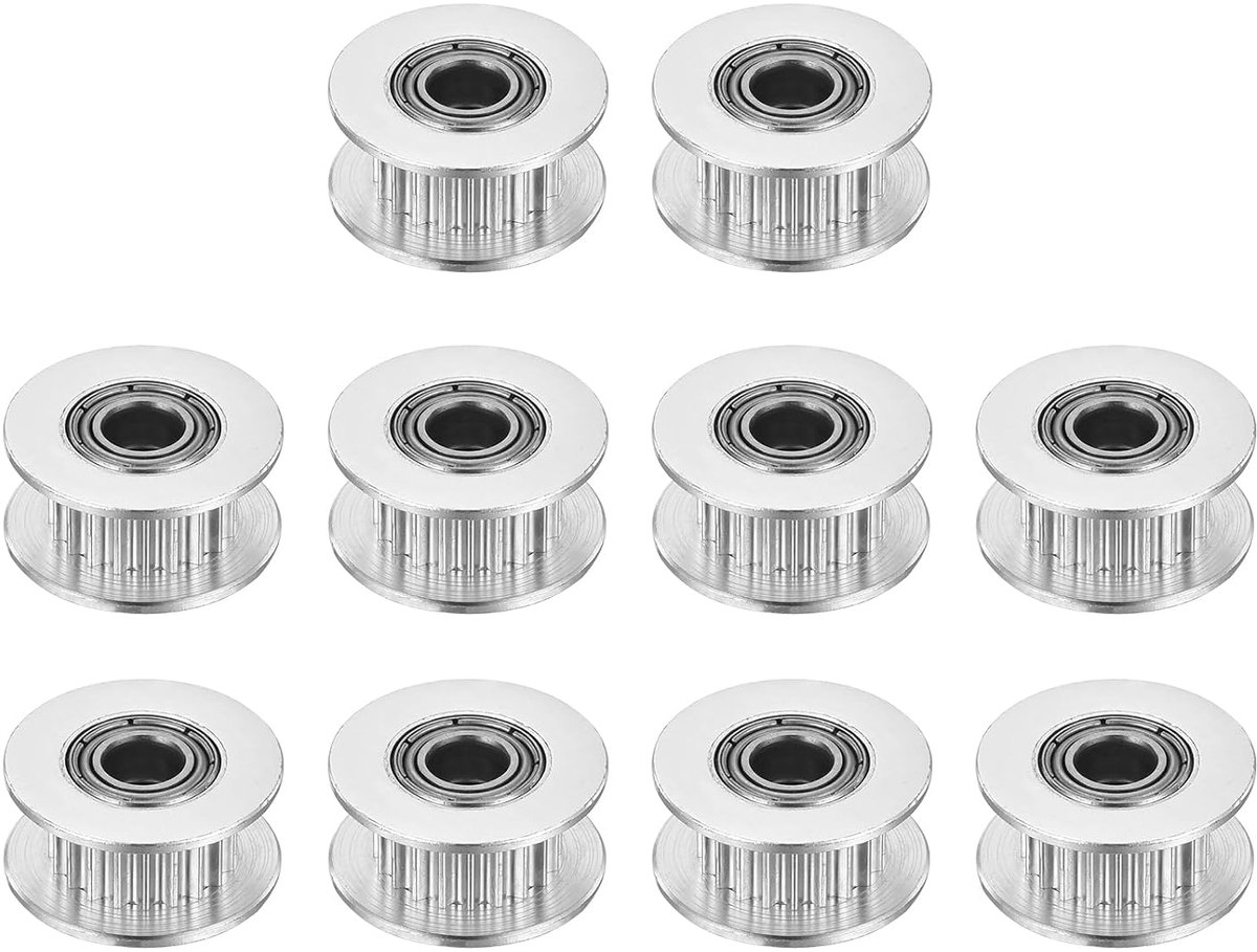 2GT Tandriemschijf met 20 tanden, met gat van 5 mm diameter, van aluminium, voor tandriemen met 6 mm breedte 20T, CNC, 10 stuks, zilverkleurig