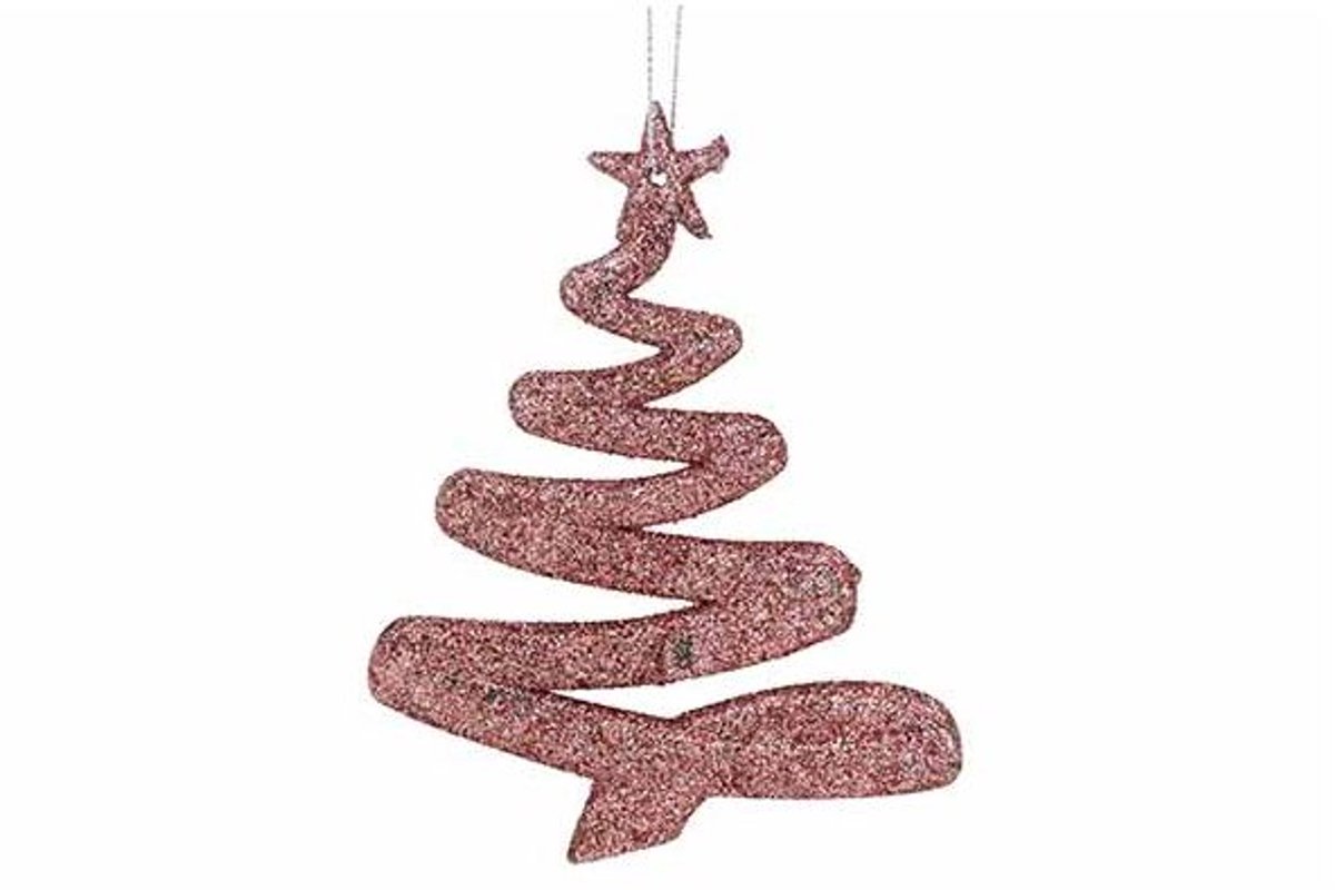 Hanger Kerstboom Glitter Roze 9,5xh12cm Kunststof