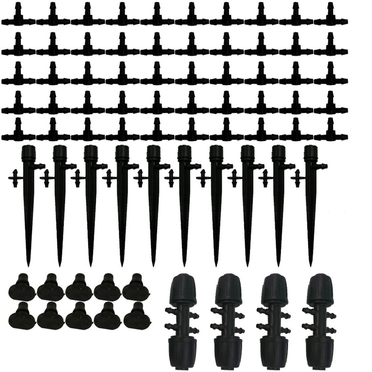 50-delige irrigatiesysteemset voor broeikas, verstelbare druppelirrigatie, veelzijdige irrigatie, geschikt voor het irrigatiesysteem met 1/4 inch slang (4-7 mm)