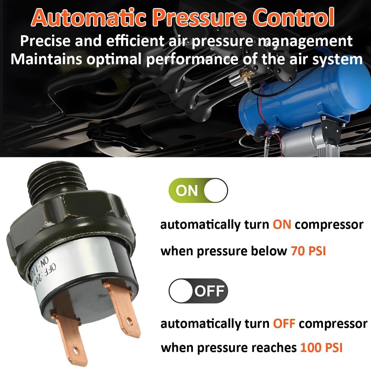 2 stuks drukschakelaar voor compressor 70-100 PSI luchtpomp schakelaar 1/4 inch NPT luchtcompressor regelschakelaar automatische drukregelklep compressoren DC 12V 24V AC 110V 220V