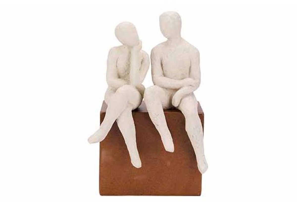 Beeld Talking Men Creme 14x9xh22cm Resin