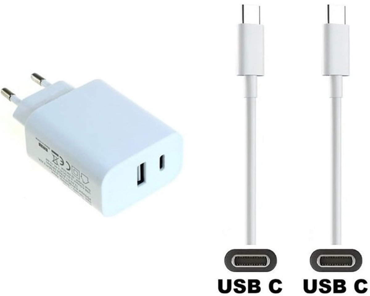 OneOne 20W snellader met 2 poorten + 1,5m sterke USB C naar C kabel. PD lader. Oplader adapter past op Apple iPhone 15, iPhone 15 Plus, 15 Pro, 15 Pro Max, iPhone 16, 16 Plus, 16 Pro, iPhone 17, 17 Air, 17 Pro, 17 Ultra