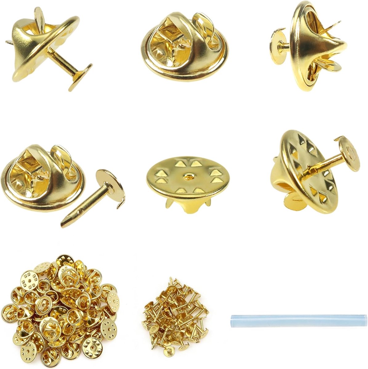 50 paar 8 mm vlinderkoppelingen van metaal, reversspelden, goudkleurig, met achterkant, goudkleurige pinnen voor doe-het-zelf handwerk en sieraden, klinknagels, stropdassen, vervanging