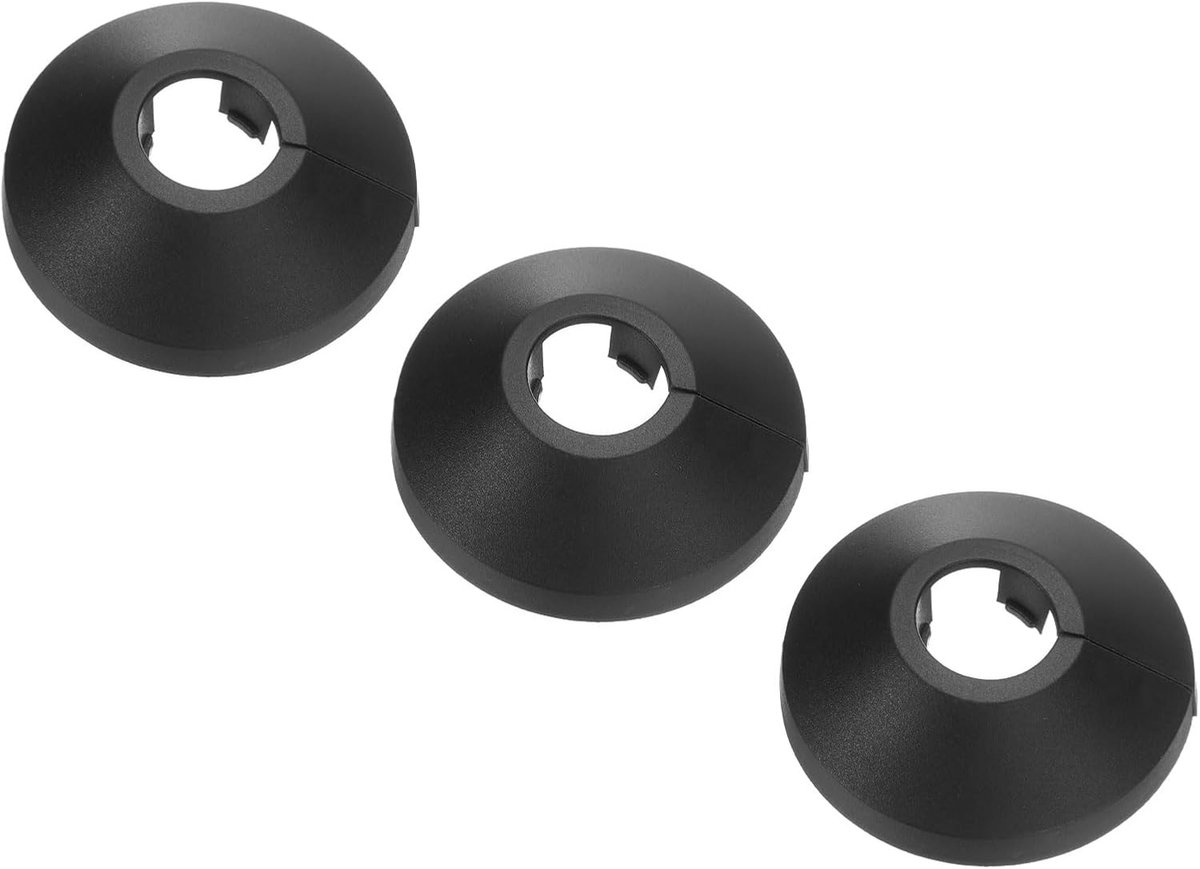 Waterpijpafdekking decoratie geschikt voor 12 mm, 3 stuks flens-waterpijp, PP kunststof rozet plaat kraag afvoerlijn afdekking radiator voor muur pijp buis decoratie, zwart