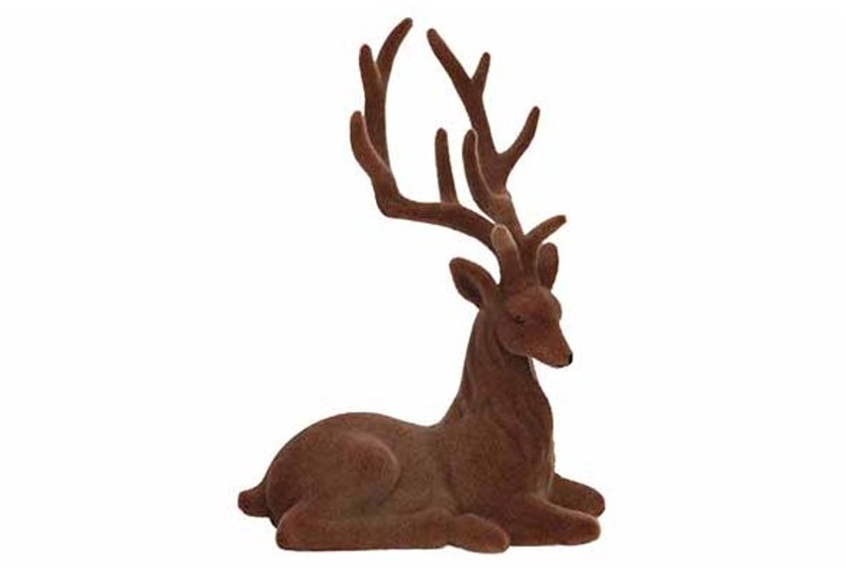 Hert Flocked Bruin 16x10xh22cm Kunststof