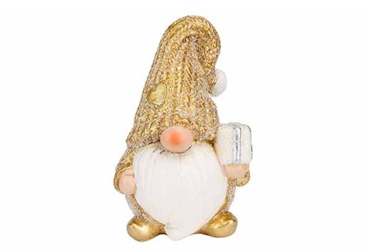 Kerstman Golden Heart Holding Gift Beige 9,4x8xh15cm Andere Polyresin
