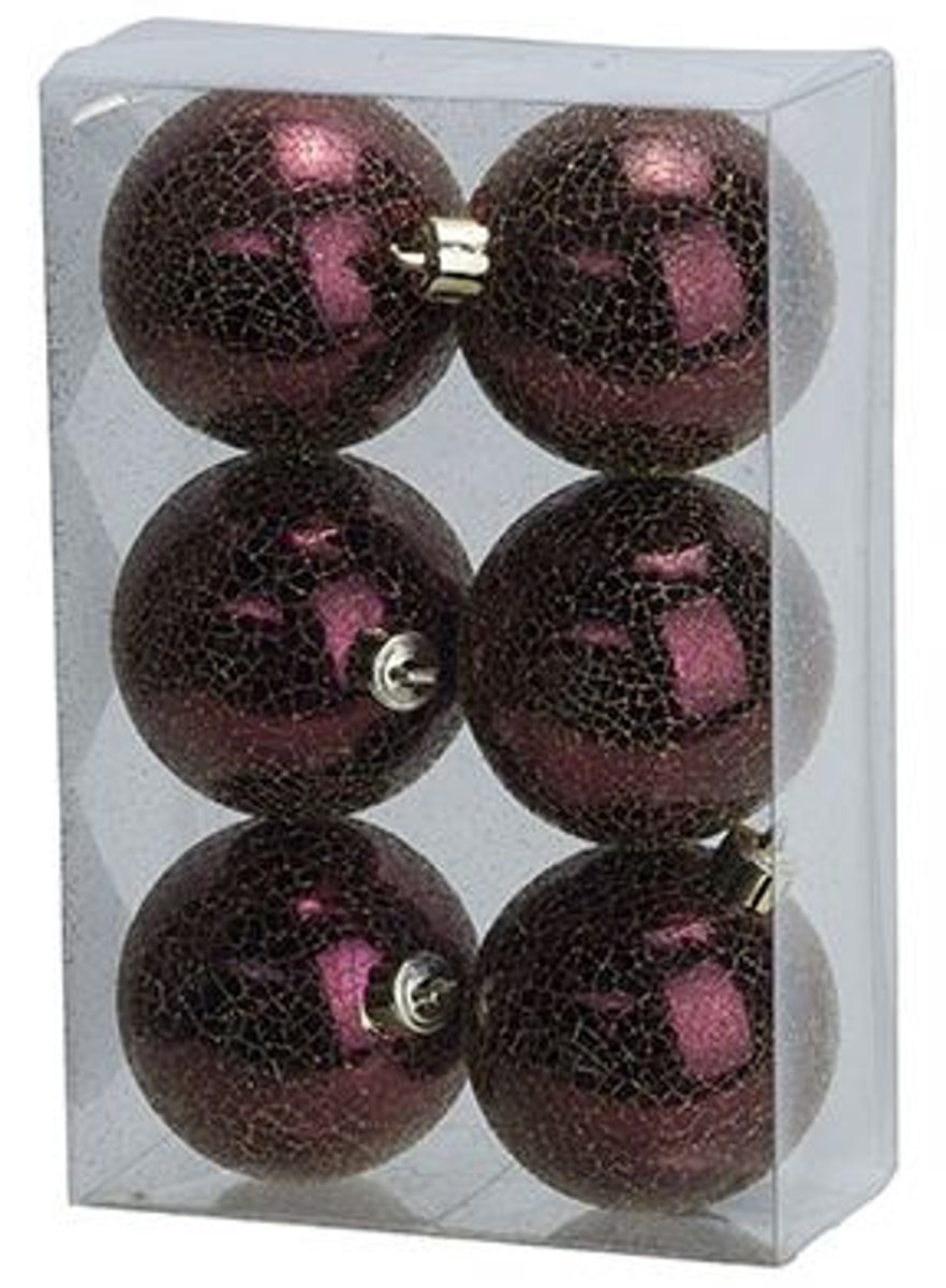 Cosy @ Home Kerstbal Set6 Crack Aubergine D7cm Kunst