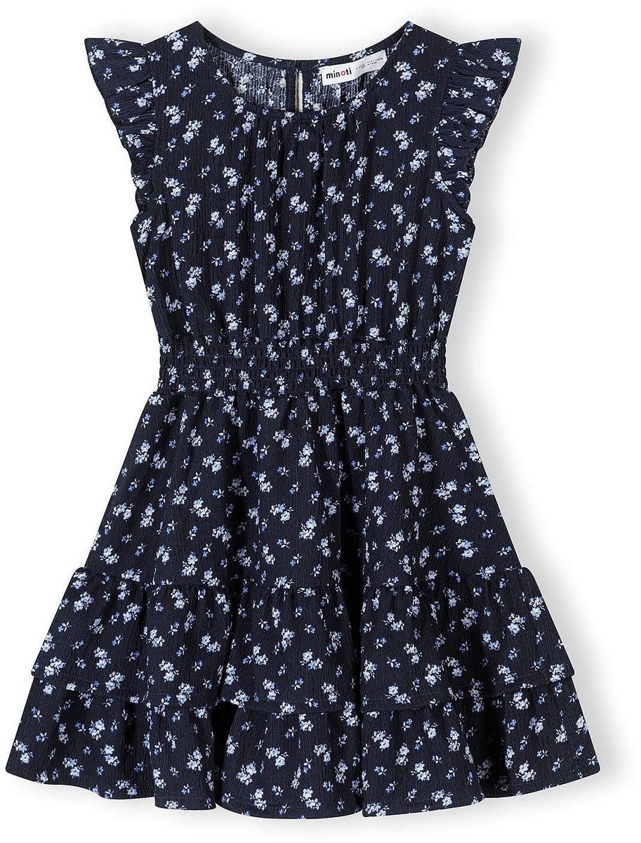 Minoti meisjes jurk met bloemenprint - donkerblauw